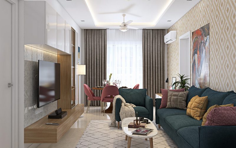 طراحی و چیدمان پذیرایی مستطیل